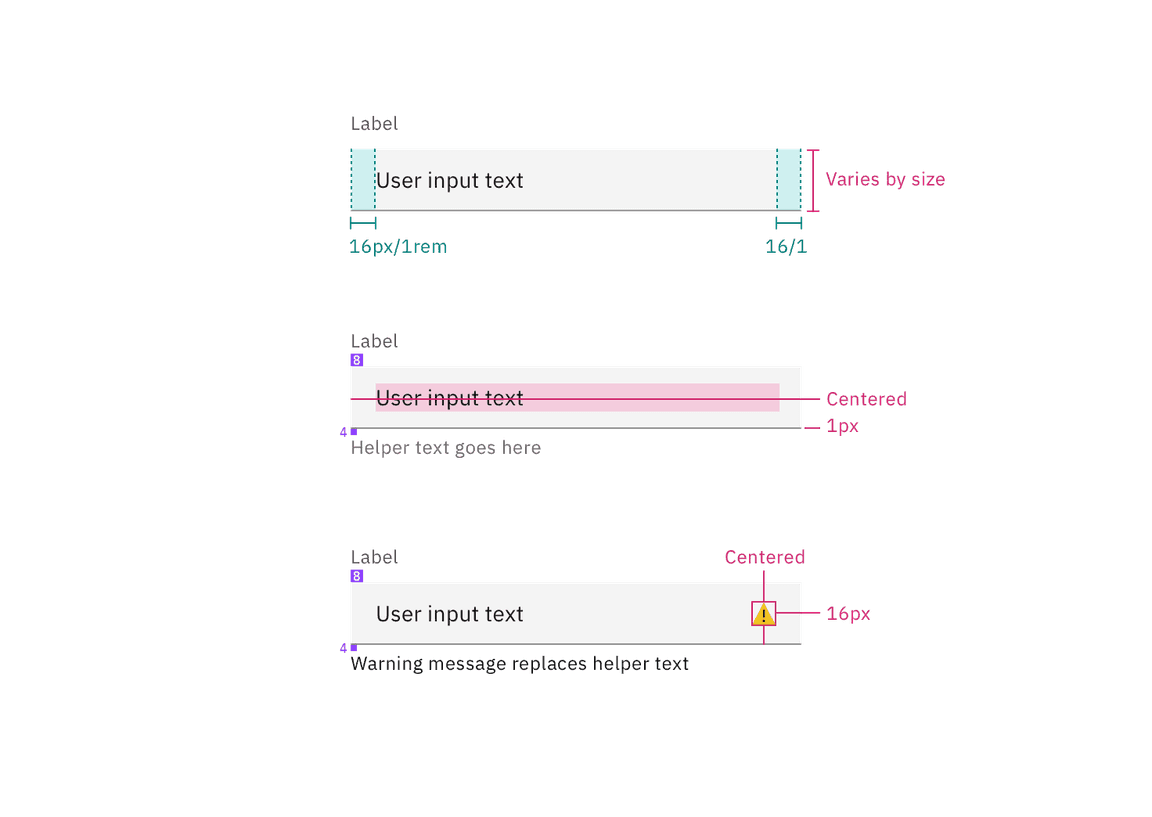 Structure and spacing measurements for default text input