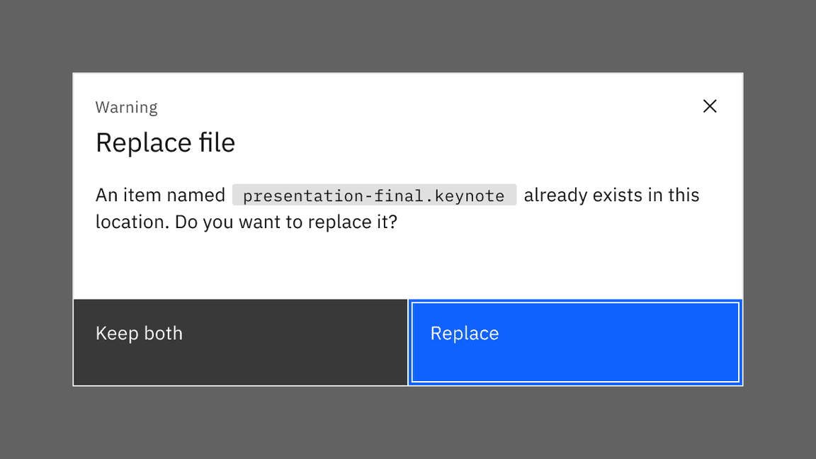 Primary button takes default focus when there’s no other actionable component in a dialog.