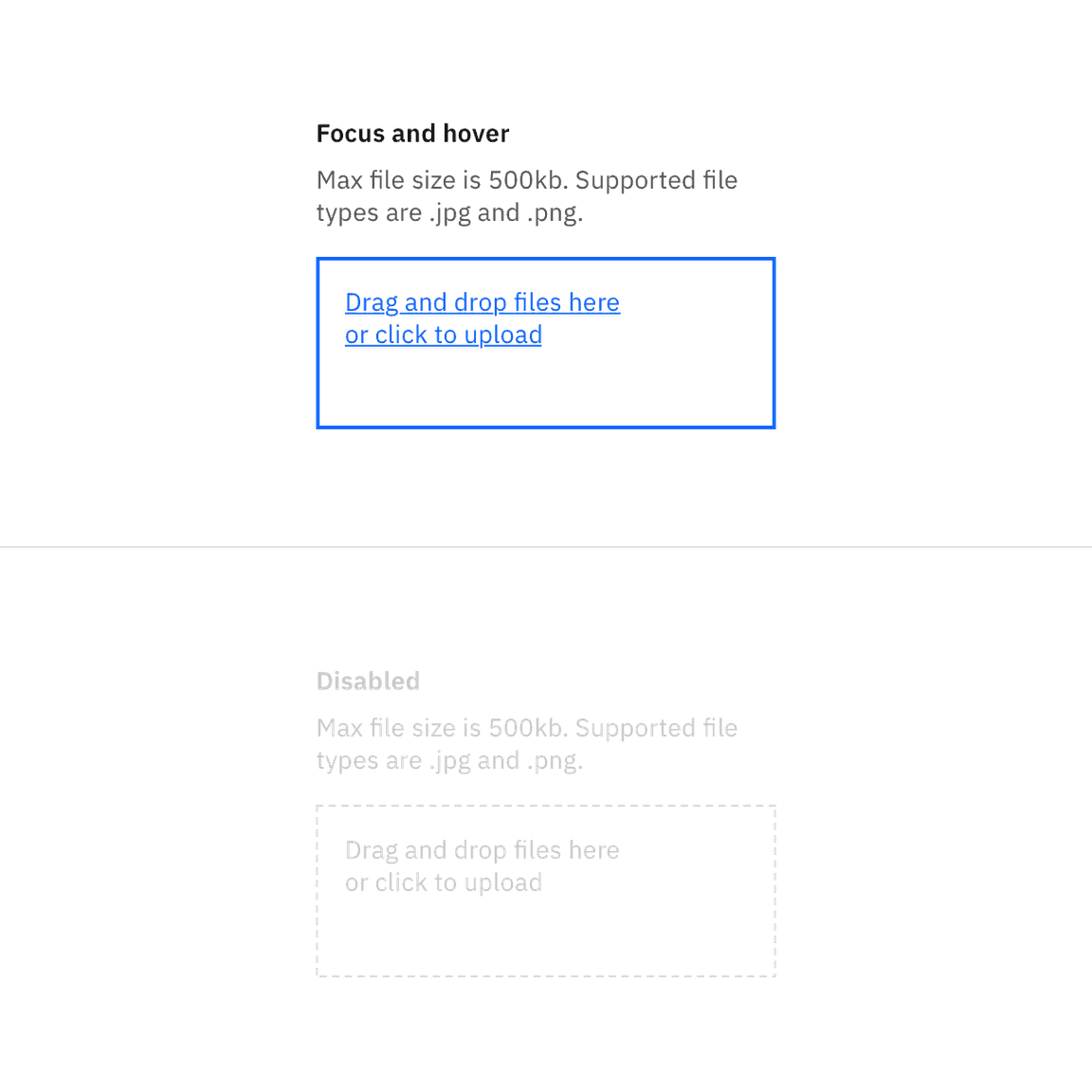 Examples of drag and drop file uploader states