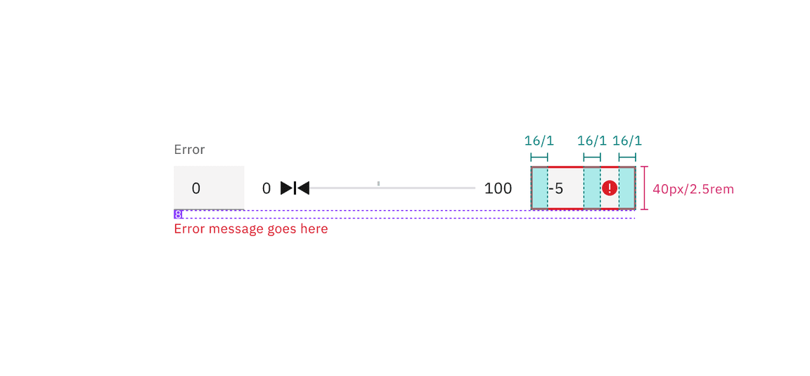 Structure and spacing measurements for range slider error state