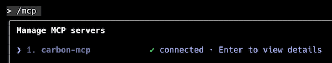 Carbon MCP Claude connected to Claude desktop