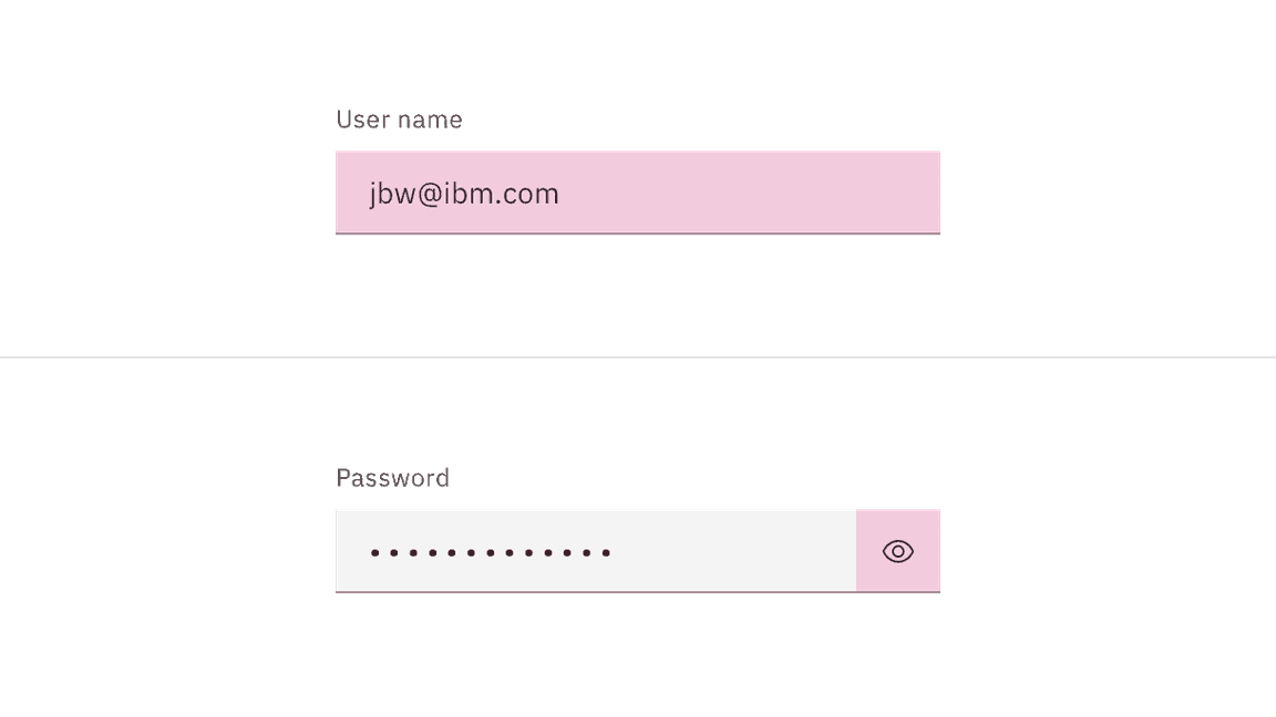 Example showing click target areas for text input in the default style