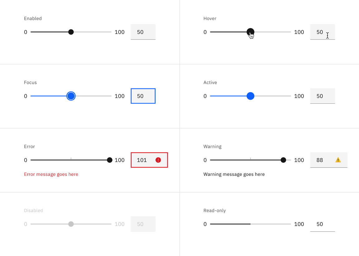 Default slider interactive states