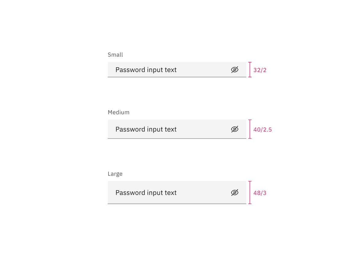 Sizes for password input