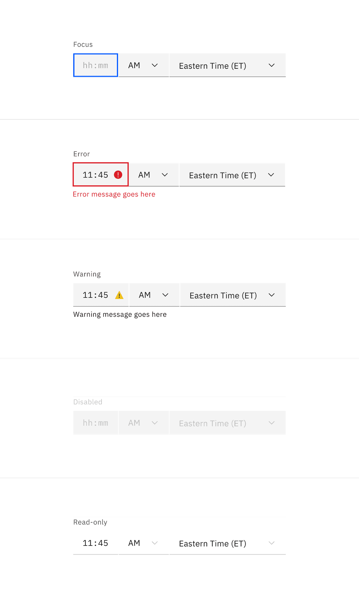 Default time picker input states